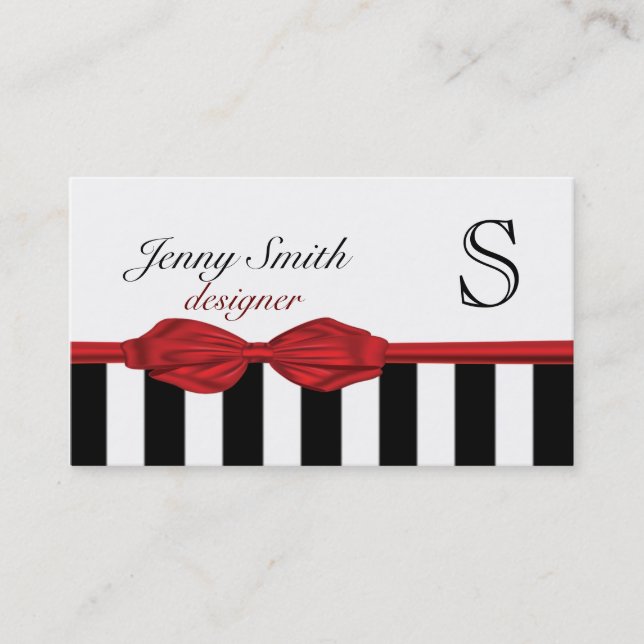 Professionell Elegant Red bowstripes monogram Visitkort (Framsida)