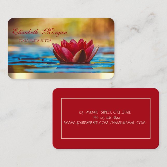 Professionell Elegant Röd Lotus, Yoga  Visitkort (Fram/baksida)