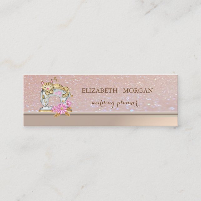 Professionell Elegant Symaskin Katt Glitter Mini Visitkort (Framsida)