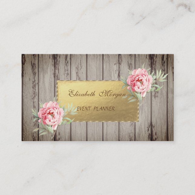 Professionell Elegant Trästruktur, Blommor Visitkort (Framsida)