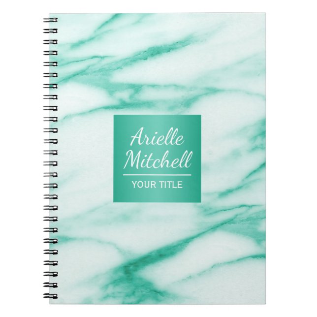 Professionell Elegant Turquise Marble med Namn Anteckningsbok (Framsidan)