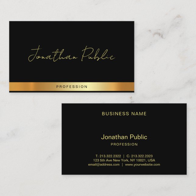 Professionell Elegant Typografi Namn Svart Guld Visitkort (Fram/baksida)