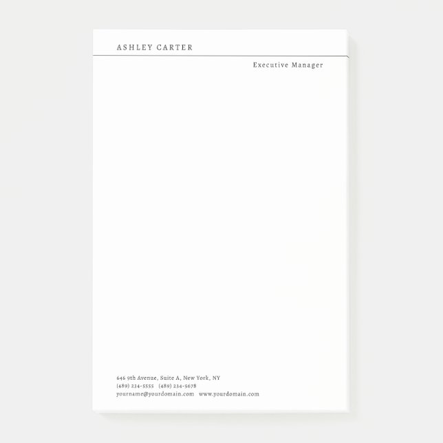 Professionell elegant vit minimalistisk modern post-it block (Framsida)