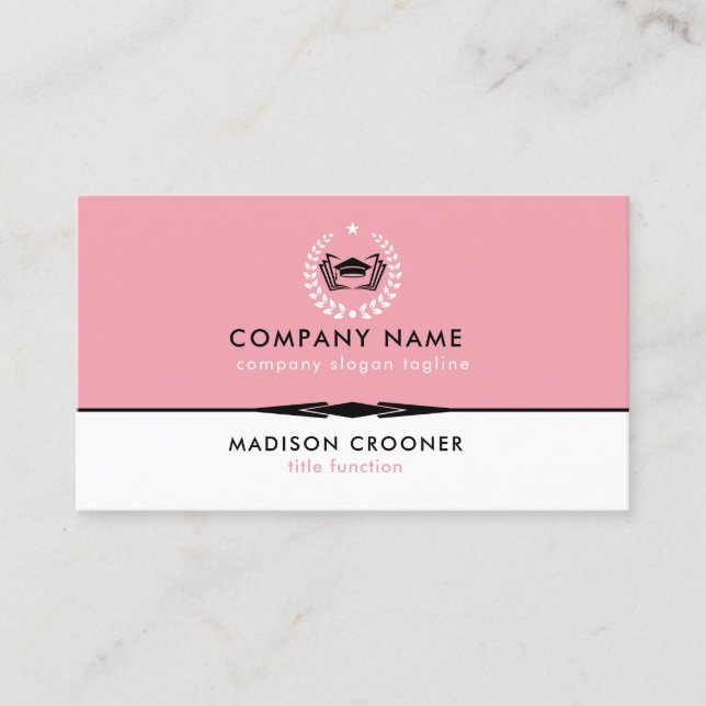Professionell Elegant Vit Rosa Anpassningsbar Logo Visitkort (Framsida)