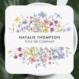 Professionell Elegant Watercolor Wildblomma QR-kod Fyrkantigt Visitkort