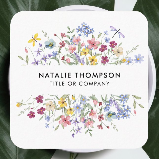 Professionell Elegant Watercolor Wildblomma QR-kod Fyrkantigt Visitkort (Skapare uppladdad)