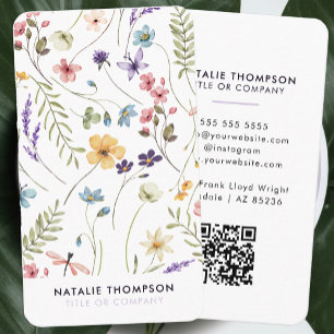 Professionell Elegant Watercolor Wildblomma QR-kod Visitkort