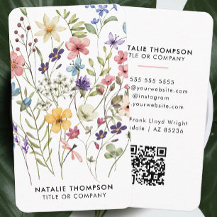 Professionell Elegant Watercolor Wildblomma QR-kod Visitkort
