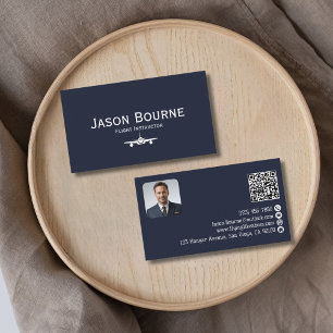Professionell Employee Photo QR Code Blue Aviation Visitkort