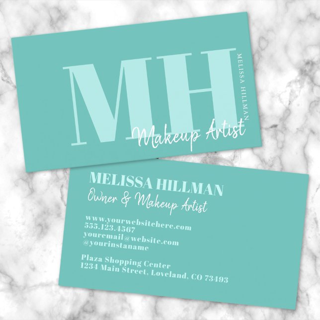 Professionell Enkel Elegant Monogram Visitkort (Professional Simple Modern Teal Blue Monogram Business Card)