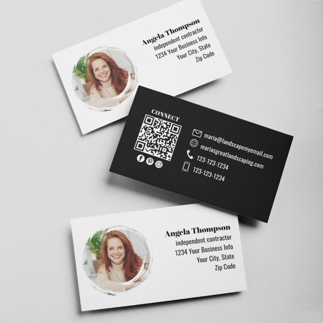 Professionell Enkel Foto QR-kod Anpassning Visitkort (Black and white business card with a scannable QR Code.)