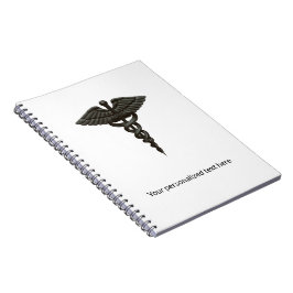 Professionell Enkel medicinsk Caduceus Black White Anteckningsbok
