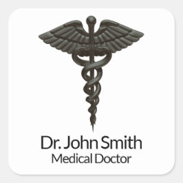 Professionell Enkel medicinsk Caduceus Black White Fyrkantigt Klistermärke