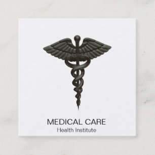 Professionell Enkel medicinsk Caduceus Black White Fyrkantigt Visitkort