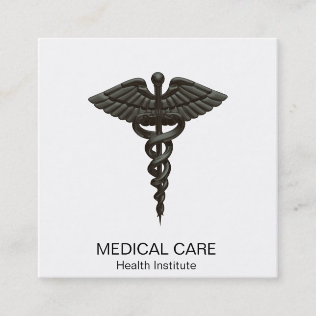 Professionell Enkel medicinsk Caduceus Black White Fyrkantigt Visitkort (Framsida)