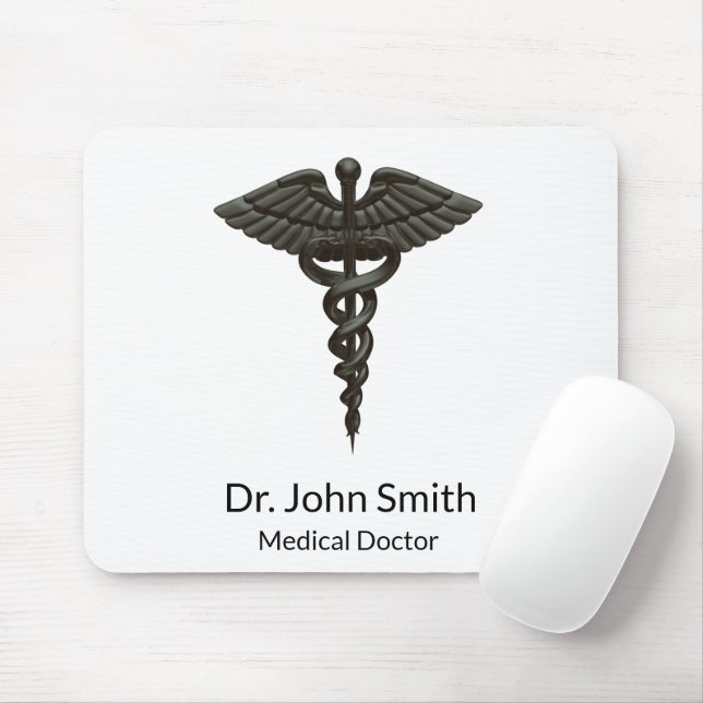 Professionell Enkel medicinsk Caduceus Black White Musmatta (Med mus)
