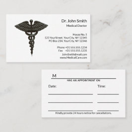 Professionell Enkel medicinsk Caduceus Black White Tidsbeställning Kort