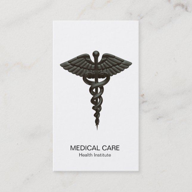 Professionell Enkel medicinsk Caduceus Black White Visitkort (Framsida)