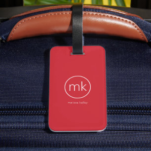 Professionell enkel minimal monogram initialt röd bagagebricka