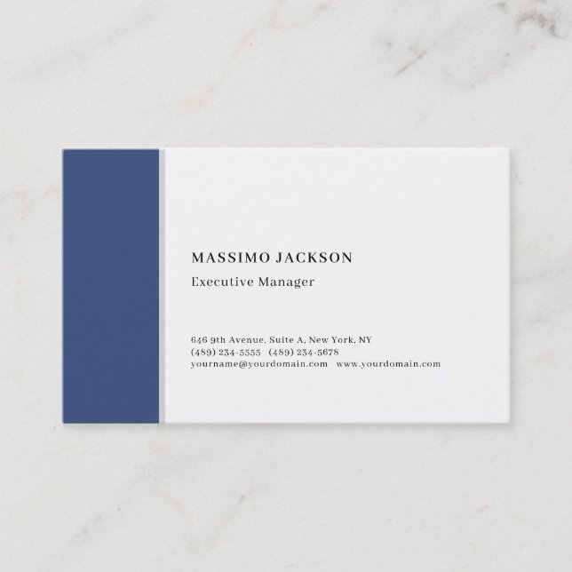 Professionell enkel minimalistisk modern blå vit visitkort (Framsida)