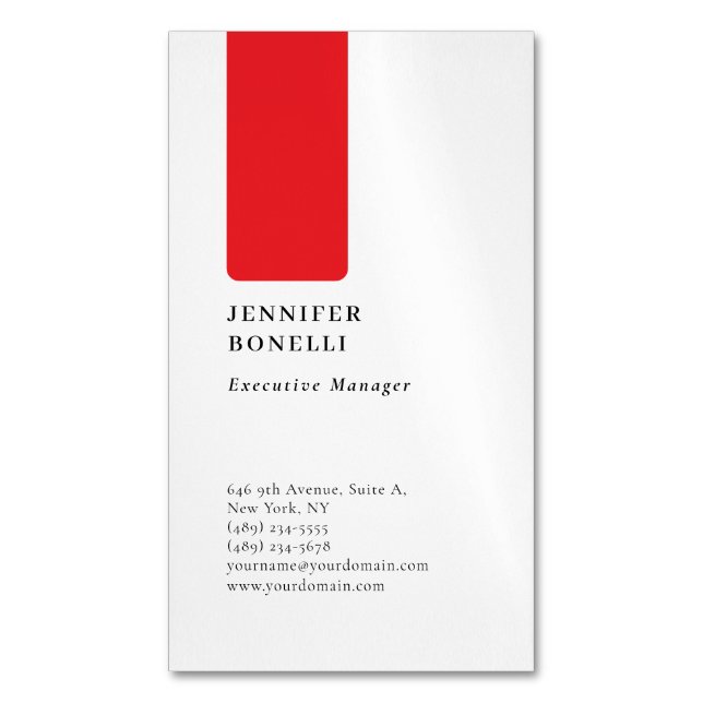 Professionell enkel minimalistisk modern röd vit magnetiska visitkort (Framsida vertikal)