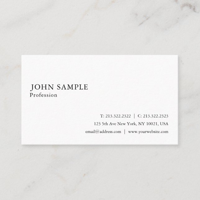 Professionell Enkel, modern Elegant vit Visitkort (Framsida)
