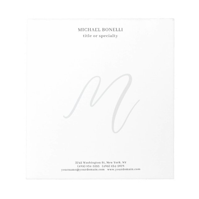 Professionell Enkel Modern Minimalist Monogram Anteckningsblock (Framsida)