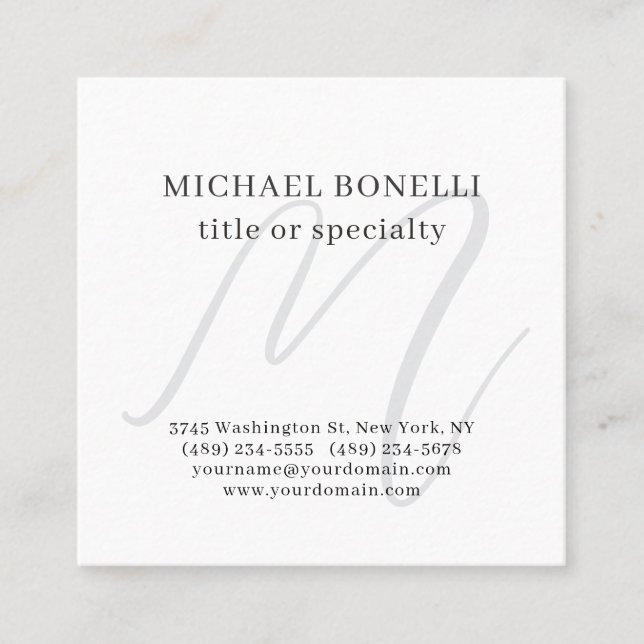 Professionell Enkel Modern Minimalist Monogram Fyrkantigt Visitkort (Framsida)