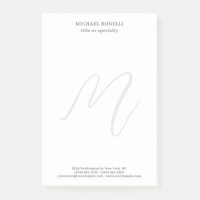 Professionell Enkel Modern Minimalistisk Monogram Post-it Block (Framsida)