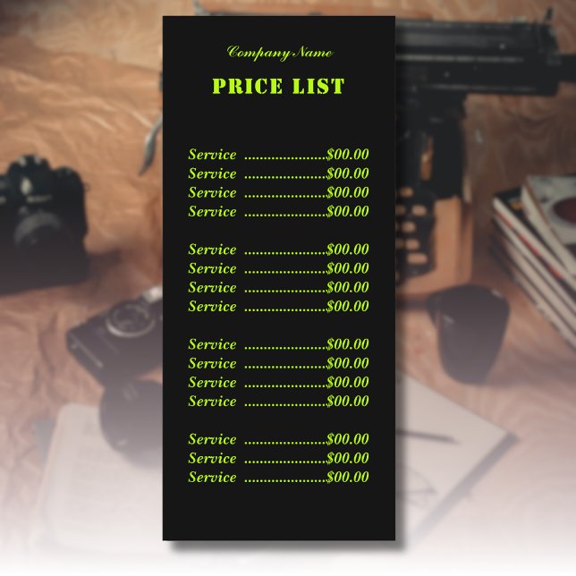 Professionell enkel modern Pris lista över neonbeg Meny (Skapare uppladdad)