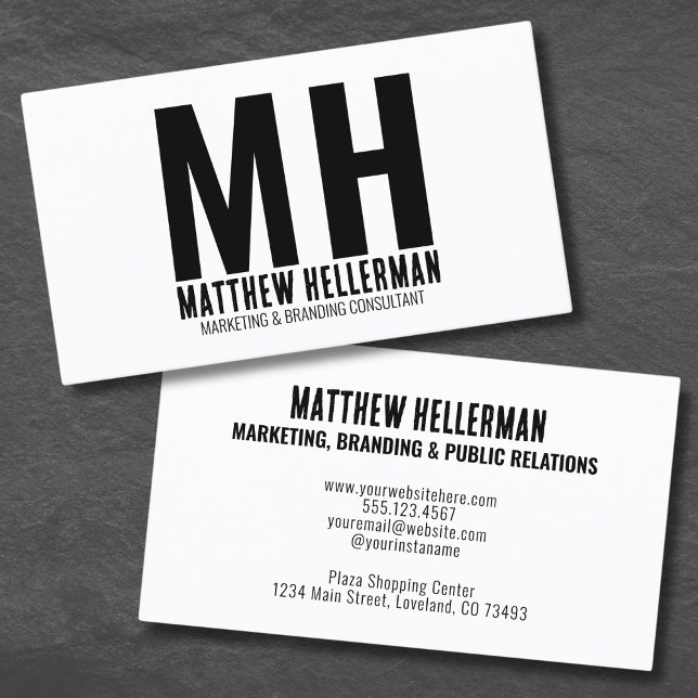 Professionell Enkel Modern Svart Vit Monogram Visitkort (Simple Modern Minimal Black White Monogram Business Card )