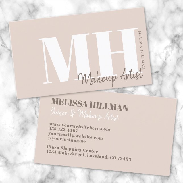 Professionell Enkel Neutral Beige Monogram Visitkort (Simple Beige Neutral Professional Initial Monogram Business Card)