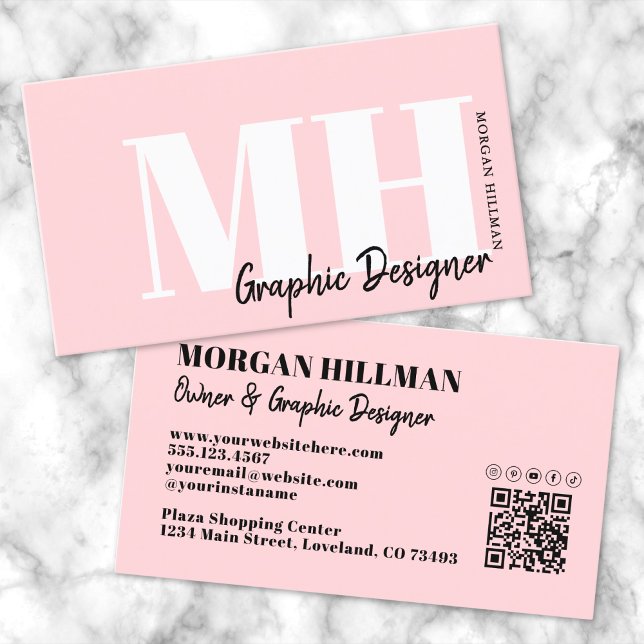 Professionell Enkel Rosafärgad Monogram Visitkort (Professional Simple Blush Pink Monogram Business Card)