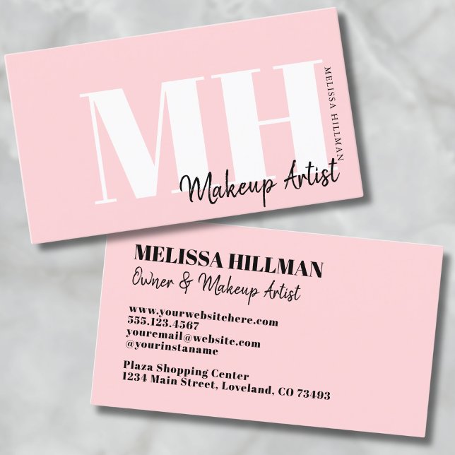 Professionell Enkel Rosafärgad Monogram Visitkort (Pink Professional Simple Modern Monogram Business Card)