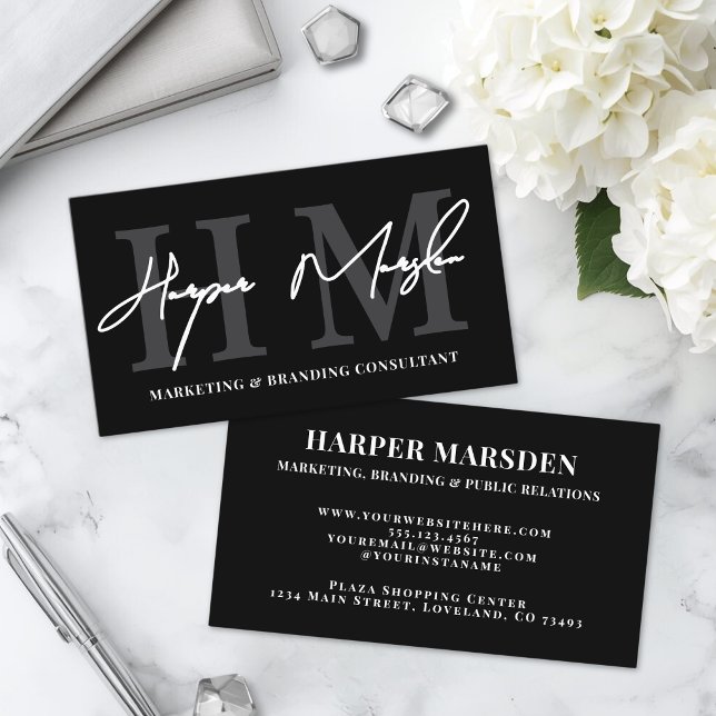 Professionell Enkel Svart Vit Monogram Visitkort (Professional Simple Black White Monogram Business Card )