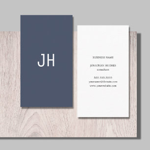 Professionell Enkelt blåvitt monogram Visitkort