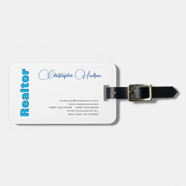 Professionell Enkelt Realtor Real Gods Blue White Bagagebricka (Horisontell Framsida)