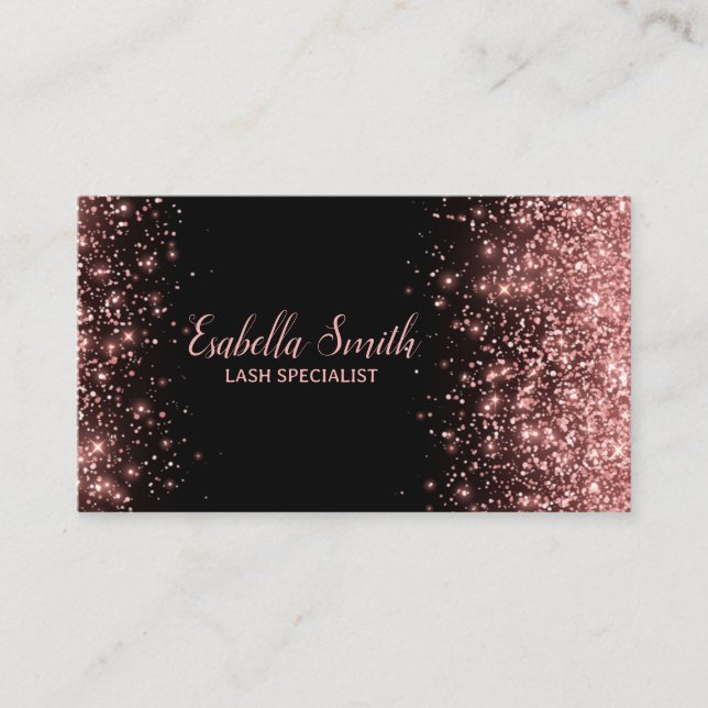 Professionell Eyelash Black & Rosa Glitter Visitkort (Framsida)