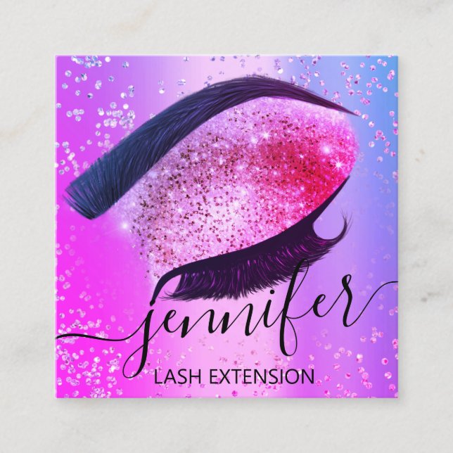 Professionell Eyelash Extension Makeup Shock rosa Fyrkantigt Visitkort (Framsida)
