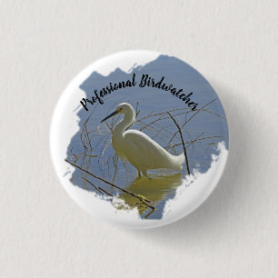 Professionell Fågelskådare Vit Egret Photo Birder Knapp