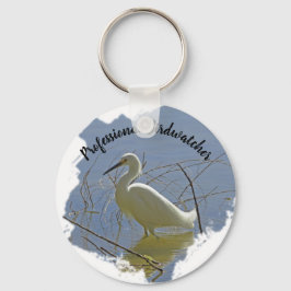 Professionell Fågelskådare Vit Egret Photo Birder Nyckelring