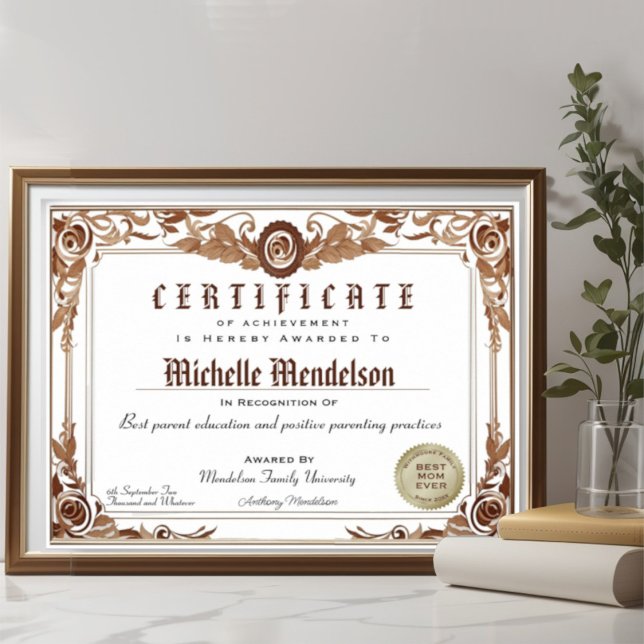 Professionell falskt intyg om klassiskt examensbev (Cute and elegant floral frame border certifique diploma.)