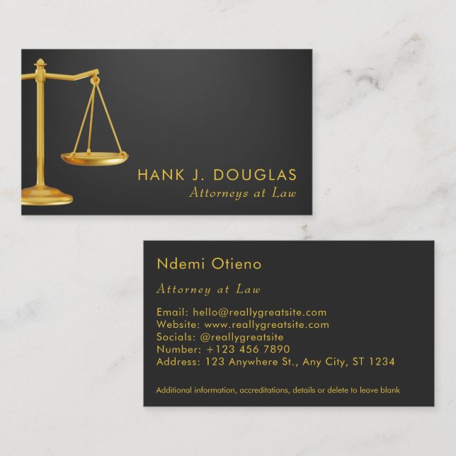 Professionell Faux Guld & Black Lawyer Visitkort (Fram/baksida)
