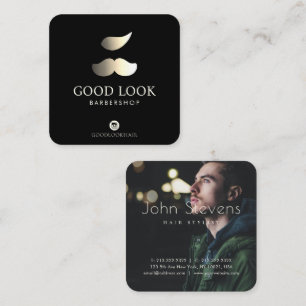 Professionell Faux Guld Mustache Hair Barber Photo Fyrkantigt Visitkort