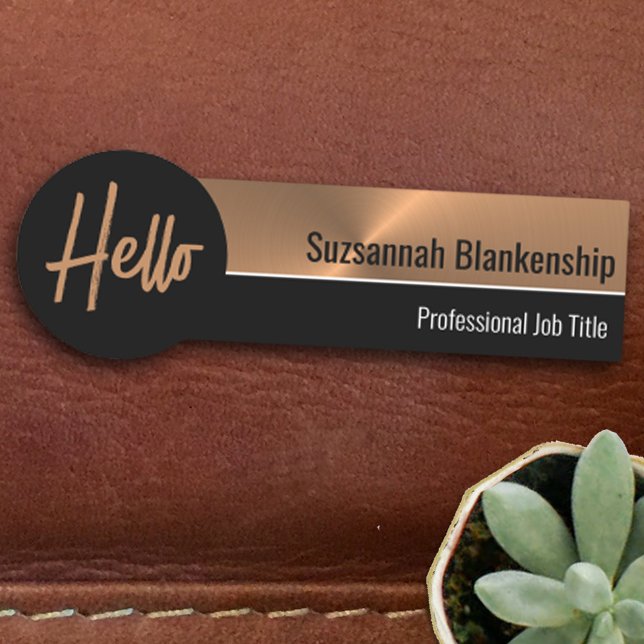 Professionell Faux Metallic Copper Hej Namnbricka (Skapare uppladdad)