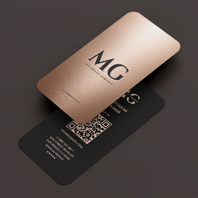 Professionell Faux Ro guld Black Initialer minimal Visitkort (Professional Rose Gold Black Initials Minimal Business Card
)