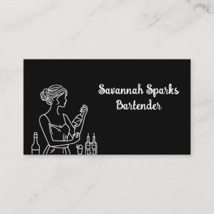Professionell Female Bartender Black and White Visitkort