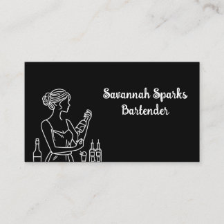 Professionell Female Bartender Black and White Visitkort