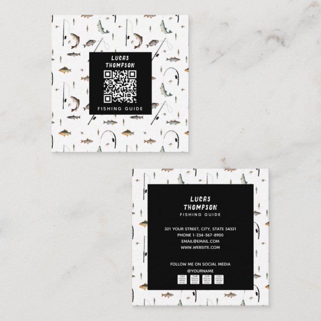 Professionell FishGuide Charters QR-kod Fyrkantigt Visitkort (Fram/baksida)