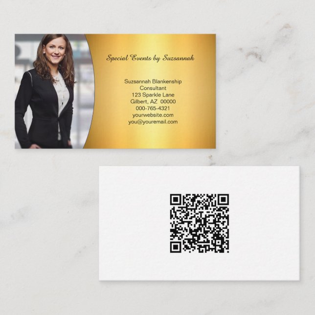 Professionell Flated Guld Anpassningsbar Photo QR- Visitkort (Fram/baksida)